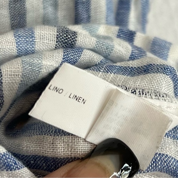 SITA MURT Striped 100% Linen Midi Skirt Drawstring in Blue/White Sz S-44 - Picture 2 of 7